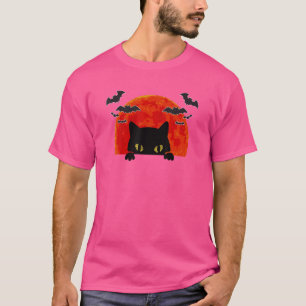 黒猫 フルムーン ナイト メンズ レディース ハロウィン Tシャツ