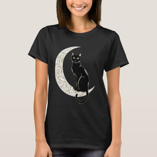 黒猫 三日月 魔法の美学 Tシャツ (正面)