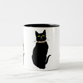 黒猫、動物イラストレーション ツートーンマグカップ