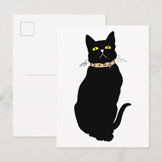 黒猫、動物イラスト ポストカード (正面/裏面)
