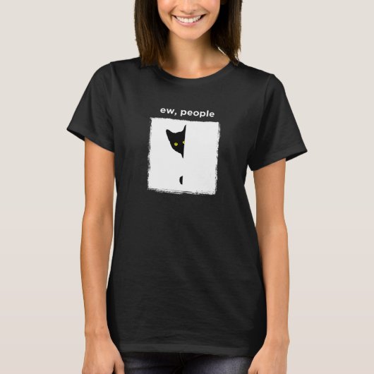 黒猫 反社会 人見知り 内向的 猫 Tシャツ (正面)