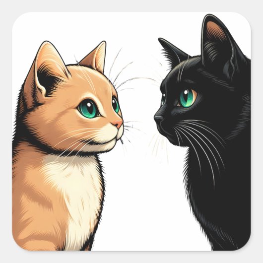 黒猫 変な顔 - 面白い子猫のミーム スクエアシール (正面)