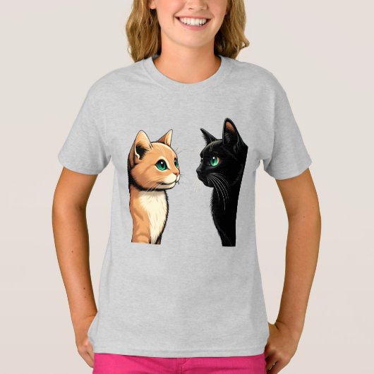 黒猫 変な顔 - 面白い子猫のミーム Tシャツ (正面)