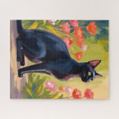 黒猫 | 子猫 ペット 水彩 花の絵 ジグソーパズル (横)