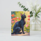 黒猫 | 子猫 ペット 水彩 花の絵 ポストカード (スタンド正面)