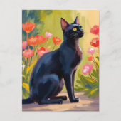 黒猫 | 子猫 ペット 水彩 花の絵 ポストカード (正面)