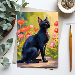 黒猫   子猫 ペット 水彩 花の絵 ポストカード