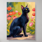黒猫 | 子猫 ペット 水彩 花 描き ポスター (正面)