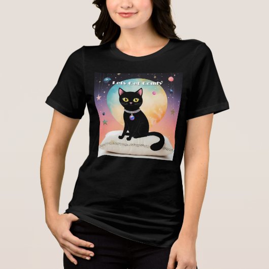 黒猫 - 快適な時間を トライブレンドTシャツ (正面)