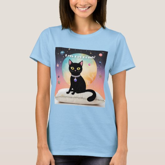 黒猫 - 快適な時間を Tシャツ (正面)