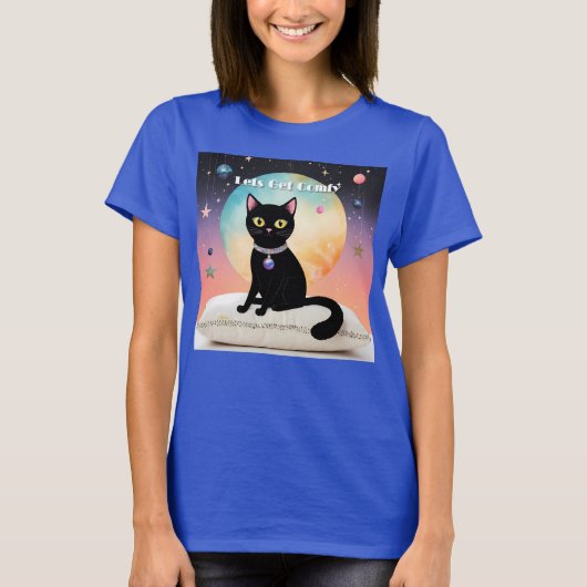 黒猫 - 快適な時間を Tシャツ (正面)