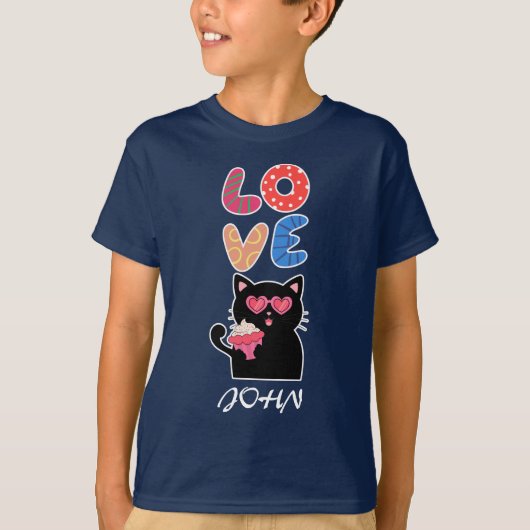 黒猫, 愛, バレンタインデー Tシャツ (正面)