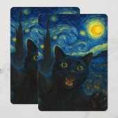 黒猫 星空の夜 ゴッホ猫 セルフィー 招待状 (正面/裏面)