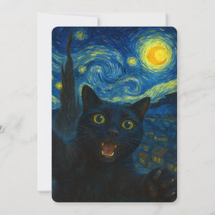 黒猫 星空の夜 ゴッホ猫 セルフィー 招待状