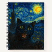 黒猫 星空の夜 ゴッホ 猫のセルフィー ノートブック (正面)