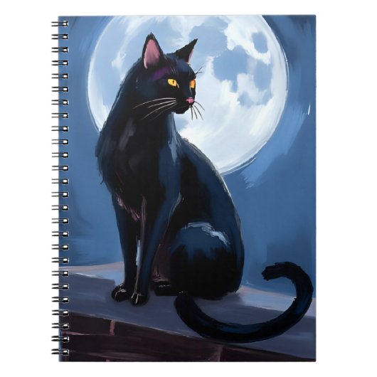 黒猫 | 満月のペット絵画 ノートブック (正面)