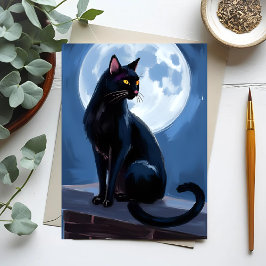 黒猫 | 満月のペット絵画 ポストカード