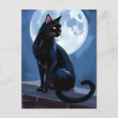 黒猫 | 満月のペット絵画 ポストカード (正面)