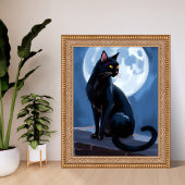 黒猫 | 満月のペット絵画 水彩画 ポスター