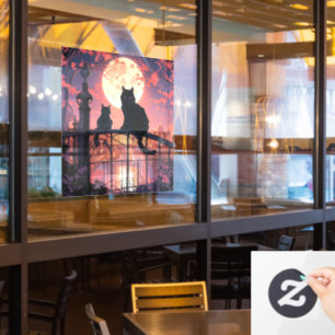 黒猫・満月 ウィンドウサイン