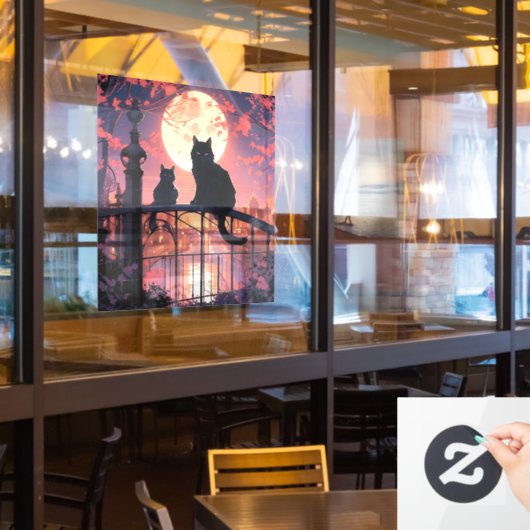黒猫・満月 ウィンドウサイン (レストラン窓)
