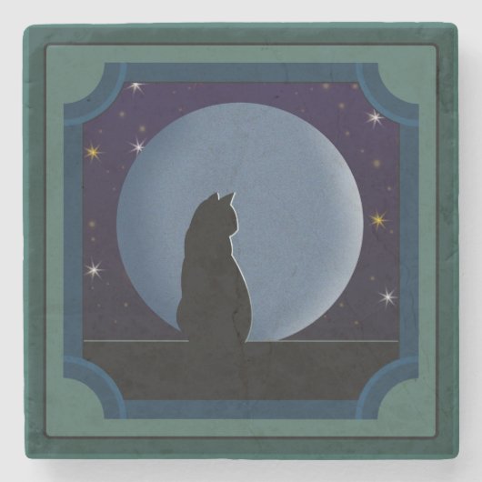 黒猫・満月・星 ストーンコースター (正面)