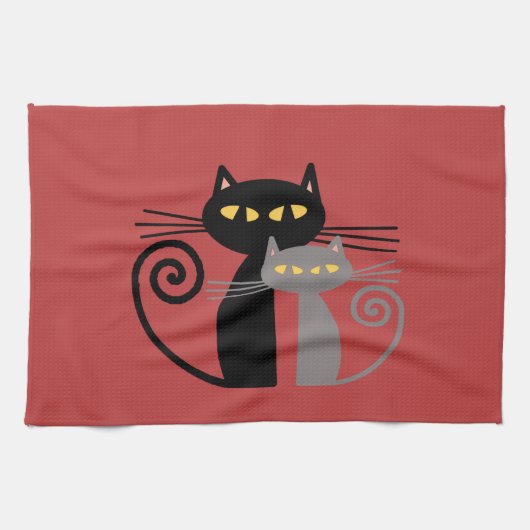 黒猫、灰色猫 キッチンタオル (横)