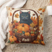 黒猫(秋収穫用バスケットブラウン) クッション (ブランケット)