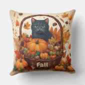 黒猫(秋収穫用バスケットブラウン) クッション (裏面)