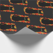 黒猫、紅葉パターン、ハロウィーンおもしろい ラッピングペーパー (角)