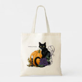 黒猫 紫のバラ カボチャの秋 トートバッグ (裏面)