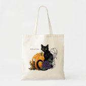黒猫 紫のバラ カボチャの秋 トートバッグ (正面)