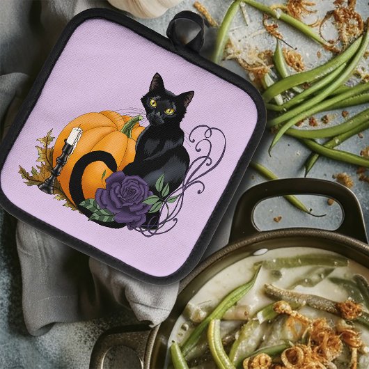 黒猫 紫薔薇 カボチャ パンプキン 鍋敷き