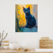 黒猫, 緑の目, 空想的な猫, カラフルな背景 ポスター (キッチン)