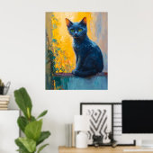 黒猫, 緑の目, 空想的な猫, カラフルな背景 ポスター (ホームオフィス)
