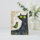 黒猫（緑の鳥を背中に乗せた姿） ポストカード (スタンド正面)