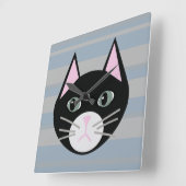 黒猫、縞模様 スクエア壁時計 (傾斜)