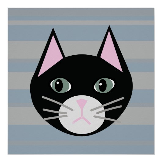 黒猫、縞模様 ポスター (正面)