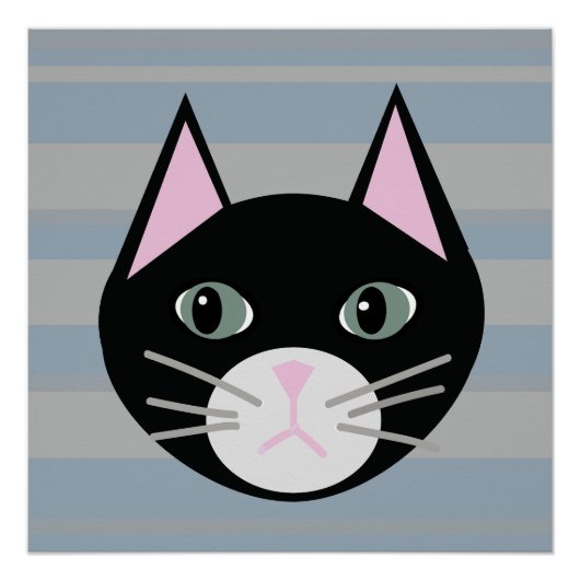 黒猫、縞模様 ポスター (正面)