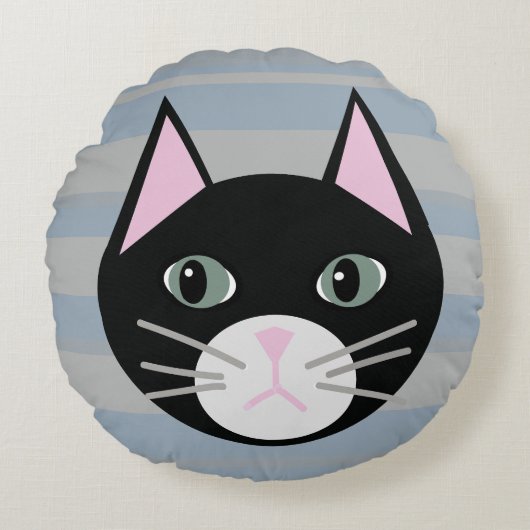 黒猫、縞模様 ラウンドクッション (正面)