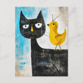 黒猫（背中に黄色い鳥） ポストカード