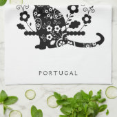 黒猫（花とポルトガル語の表現） キッチンタオル (折り畳み)