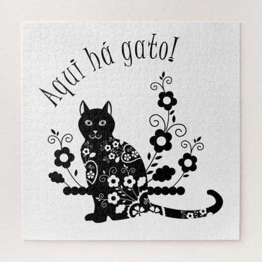 黒猫（花とポルトガル語の表現） ジグソーパズル (縦)