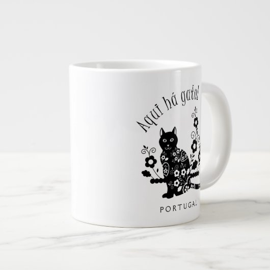 黒猫(花とポルトガル語の表現) ジャンボコーヒーマグカップ (正面右)