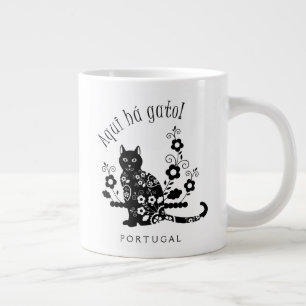 黒猫(花とポルトガル語の表現) ジャンボコーヒーマグカップ