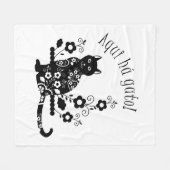 黒猫(花とポルトガル語の表現) フリースブランケット (正面(横))