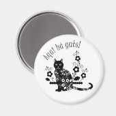 黒猫（花とポルトガル語の表現） マグネット (正面/裏面)