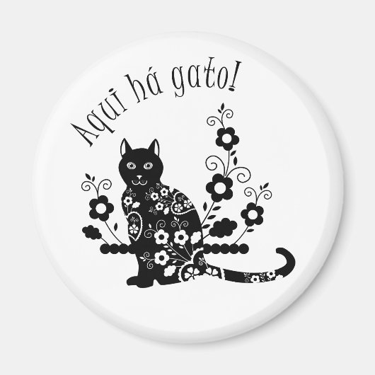 黒猫（花とポルトガル語の表現） マグネット (正面)