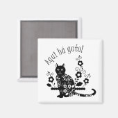 黒猫(花とポルトガル語の表現) マグネット (正面/裏面)