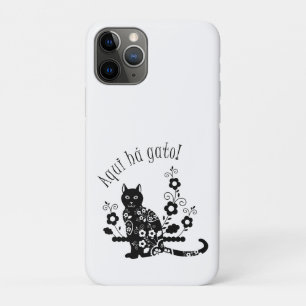 黒猫(花とポルトガル語の表現) iPhone 11 PROケース